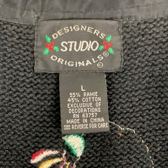 Designer Studio L Black Christmas Cardigan Pretty Sweater Zips - Picture 8 of 13